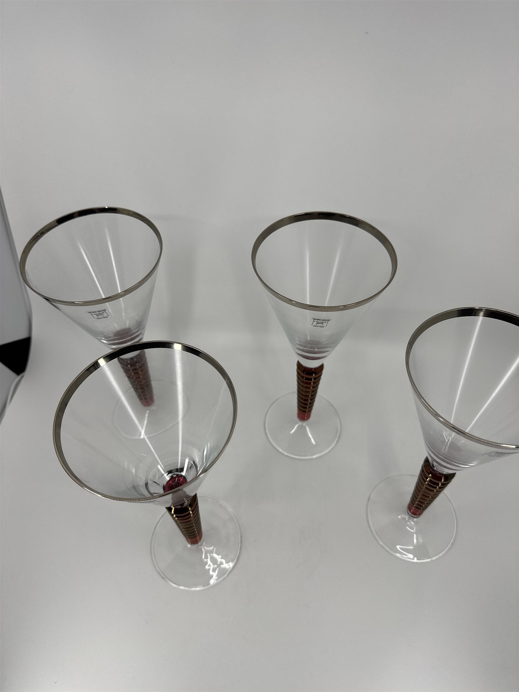Set of 4 Laurie Gates Wine Glasses Hand Painted Mouth Blown Twisted Stems POLAND