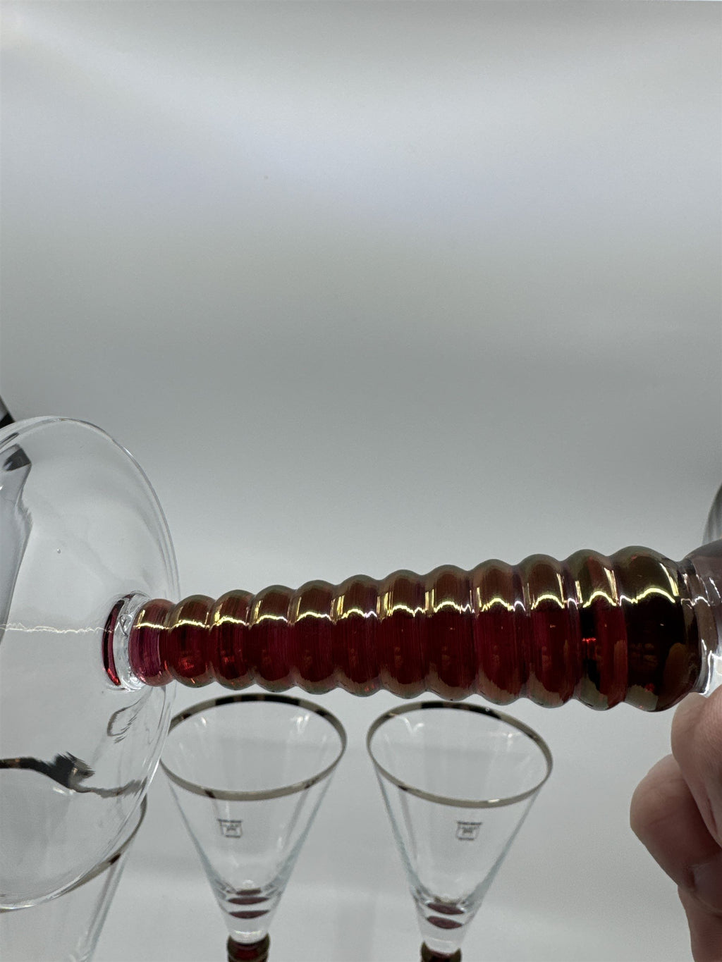 Set of 4 Laurie Gates Wine Glasses Hand Painted Mouth Blown Twisted Stems POLAND