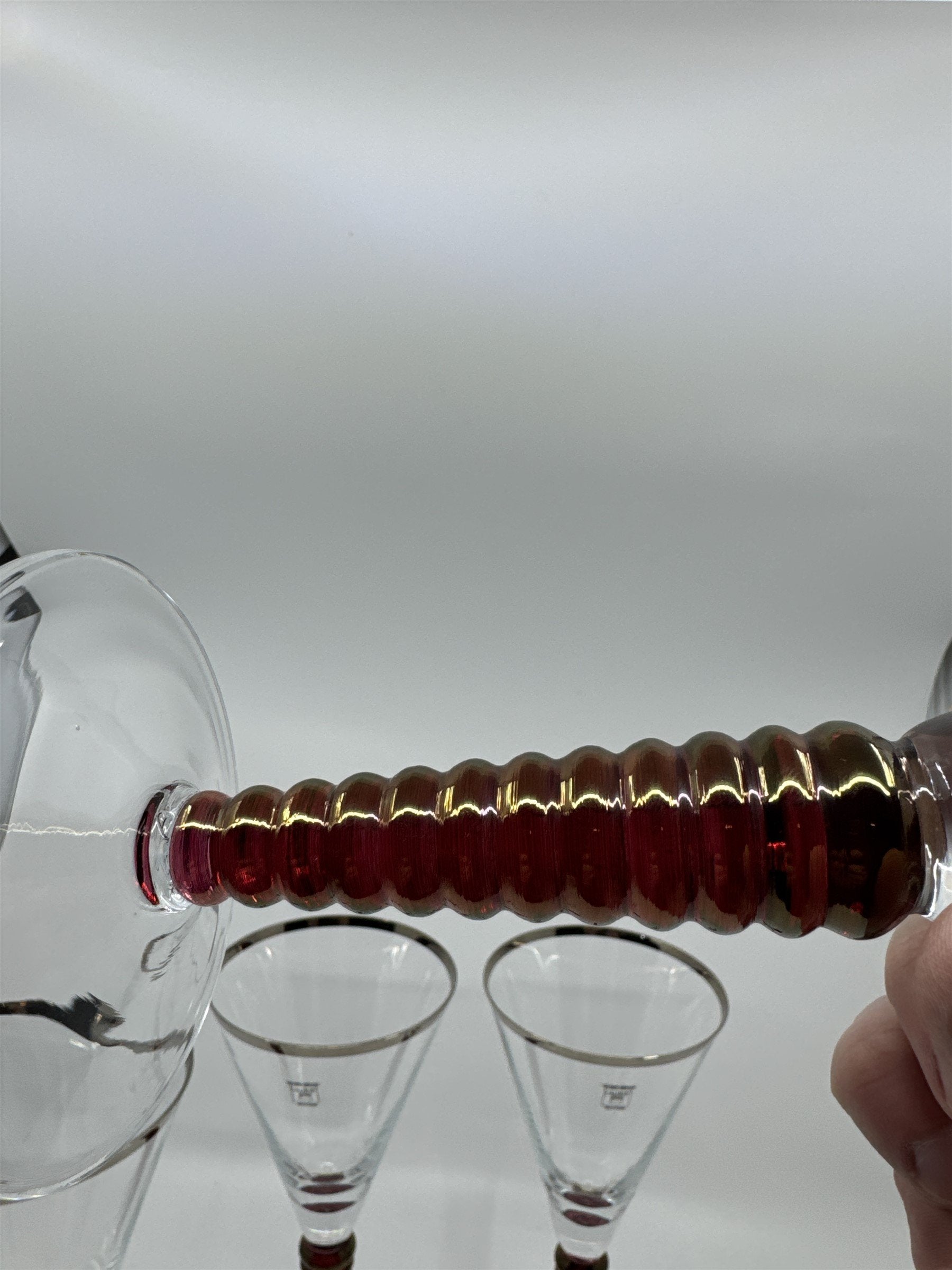 Set of 4 Laurie Gates Wine Glasses Hand Painted Mouth Blown Twisted Stems POLAND