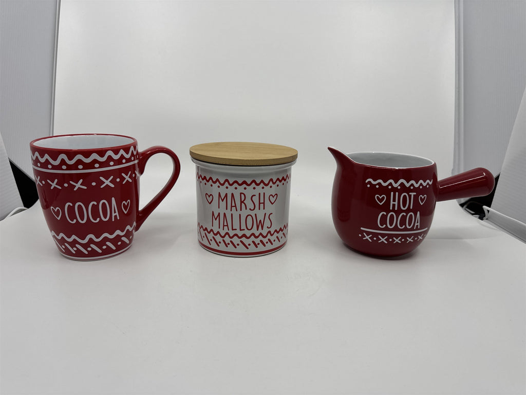 Hot Cocoa Set /w Mug, Cocoa Creamer, and Covered Marshmallow Jar