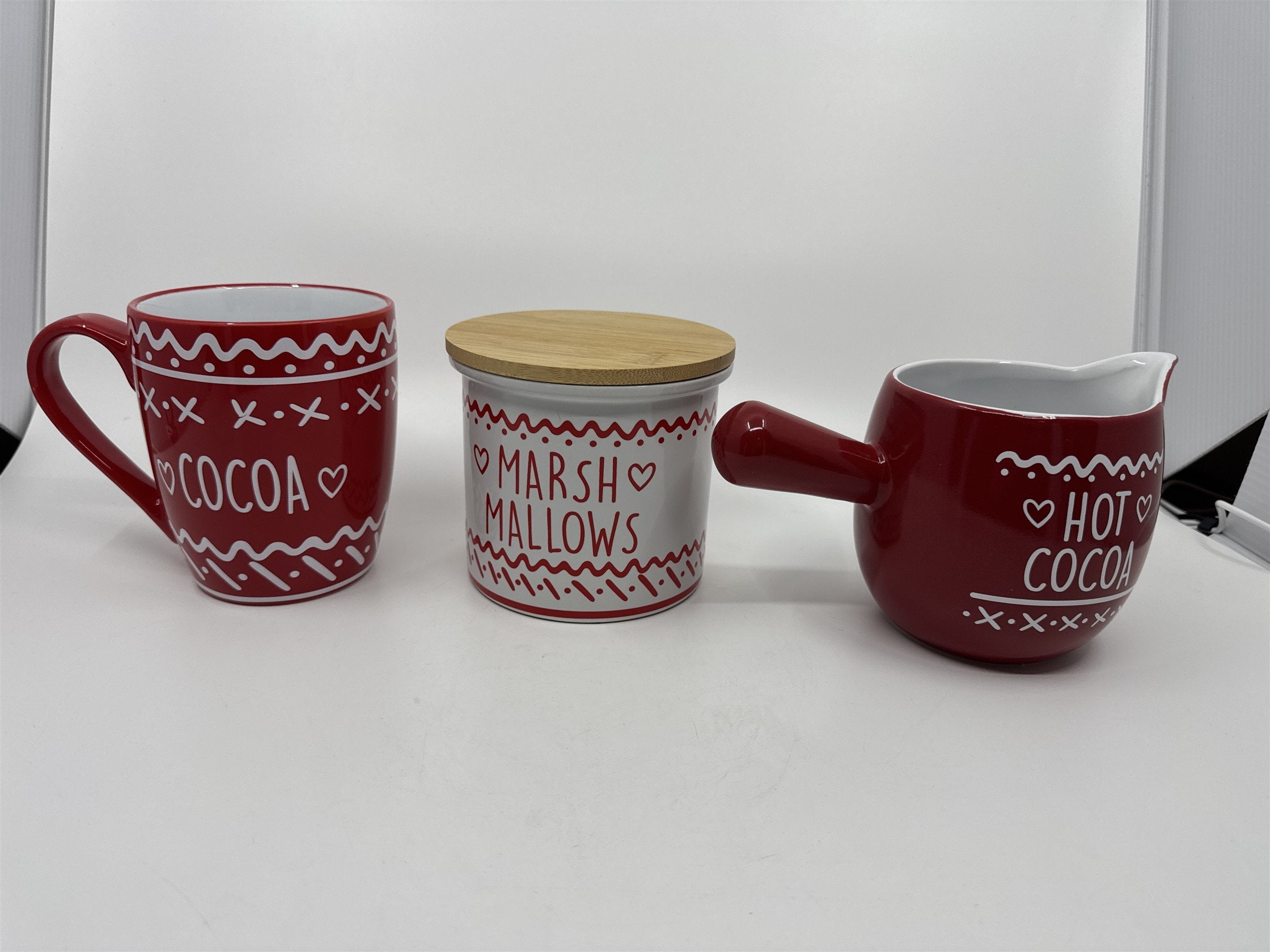 Hot Cocoa Set /w Mug, Cocoa Creamer, and Covered Marshmallow Jar