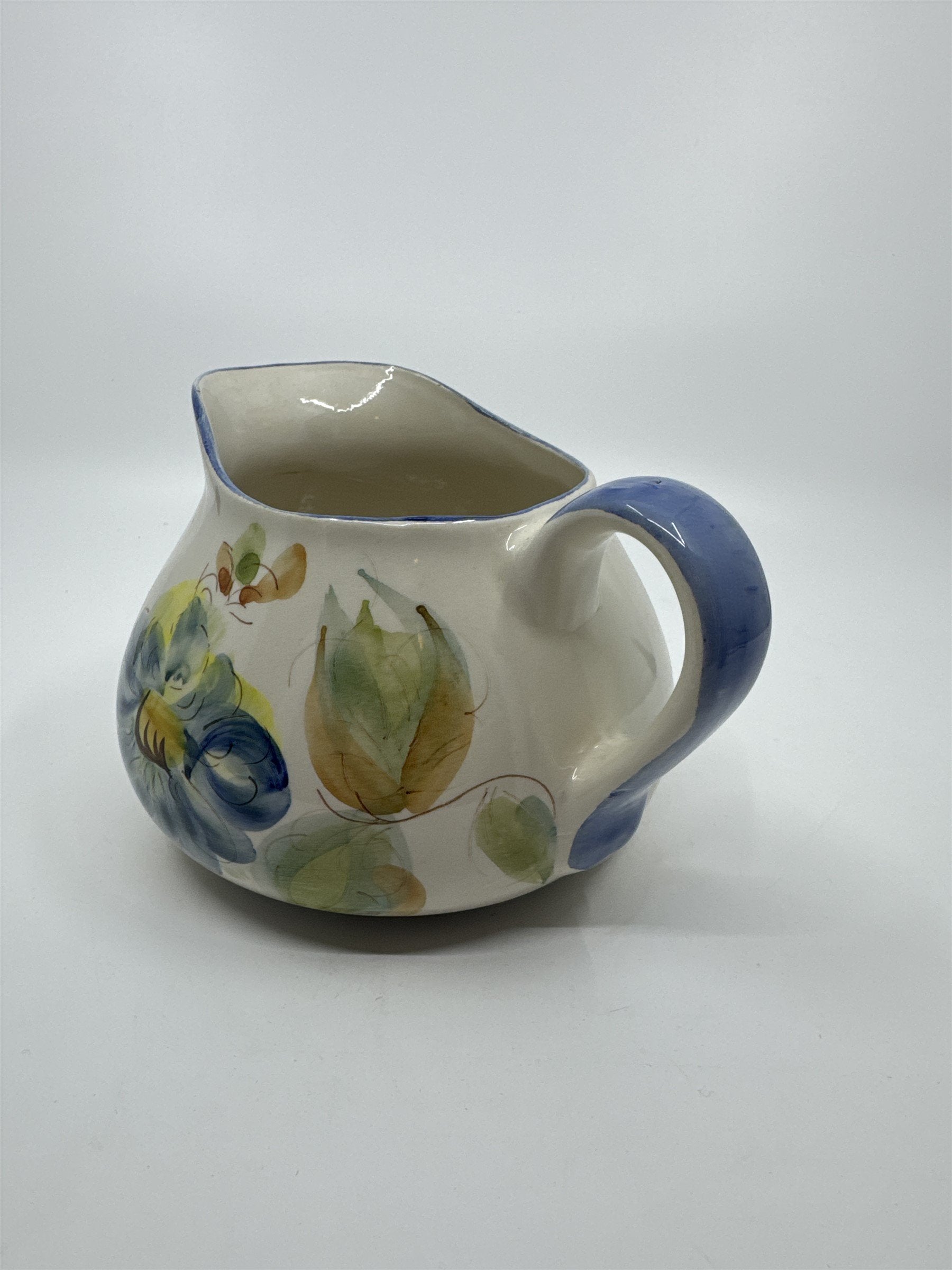 Vintage Hand Painted Floral Pitcher Milk Creamer Wine Water Jug Portugal Pottery