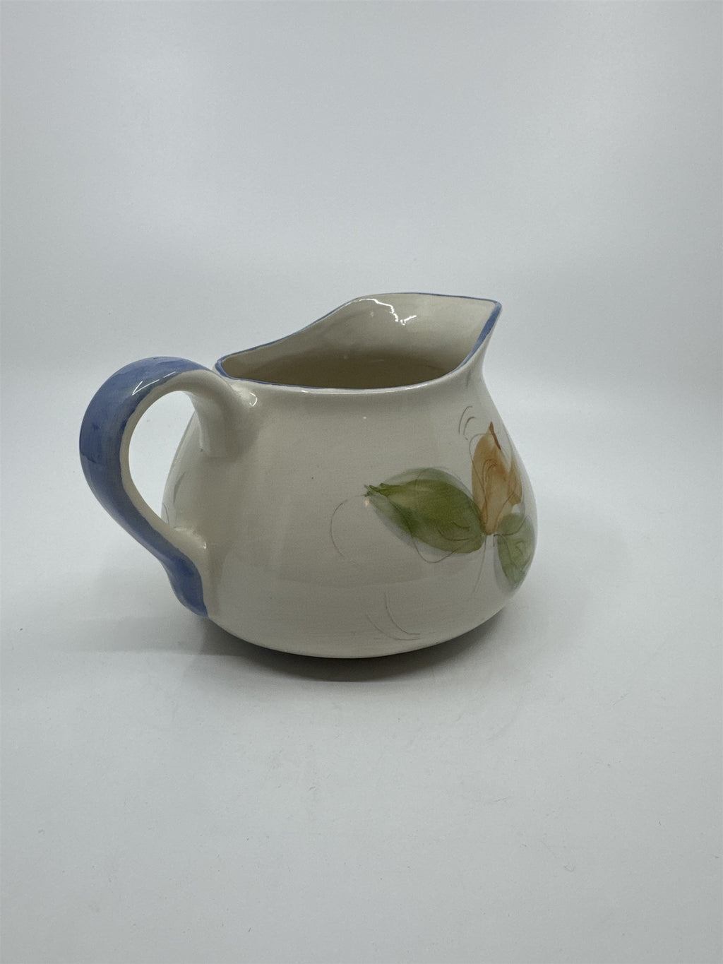 Vintage Hand Painted Floral Pitcher Milk Creamer Wine Water Jug Portugal Pottery