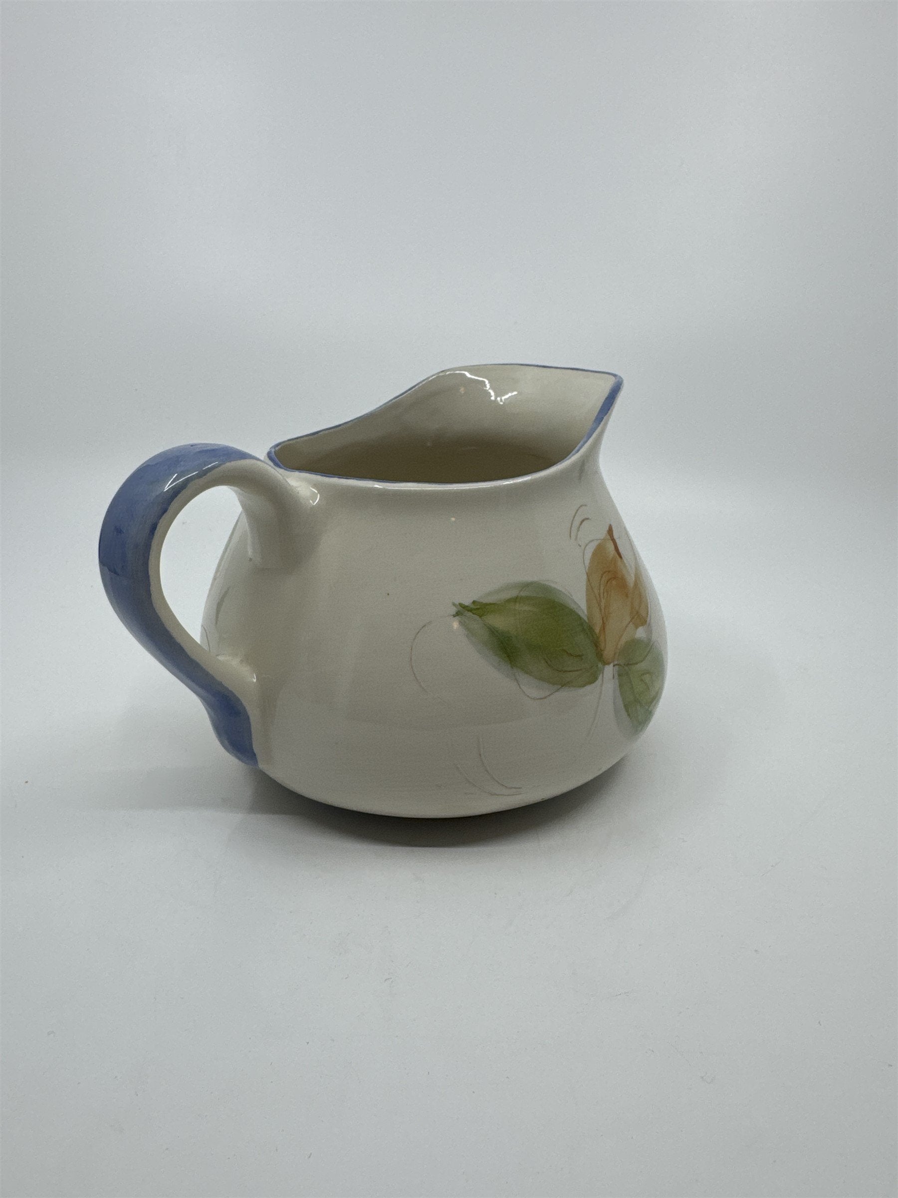 Vintage Hand Painted Floral Pitcher Milk Creamer Wine Water Jug Portugal Pottery