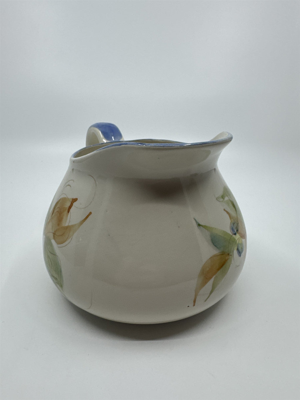 Vintage Hand Painted Floral Pitcher Milk Creamer Wine Water Jug Portugal Pottery