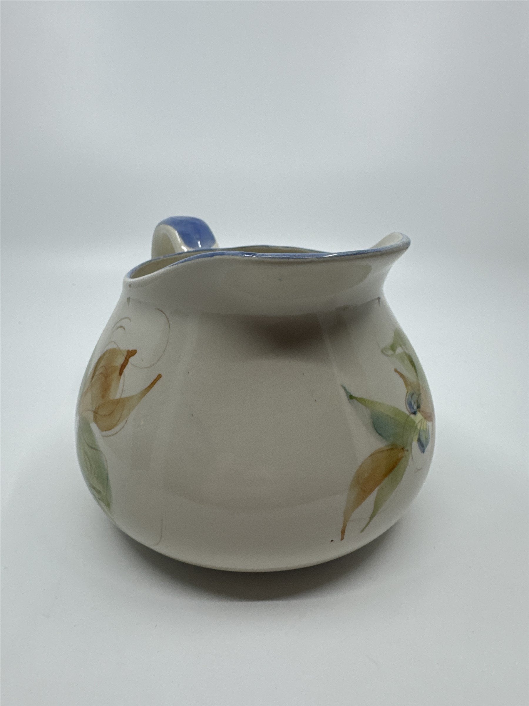 Vintage Hand Painted Floral Pitcher Milk Creamer Wine Water Jug Portugal Pottery
