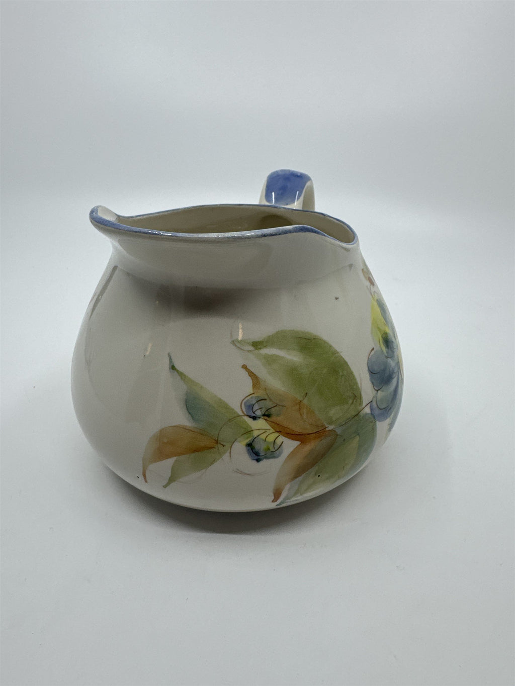 Vintage Hand Painted Floral Pitcher Milk Creamer Wine Water Jug Portugal Pottery