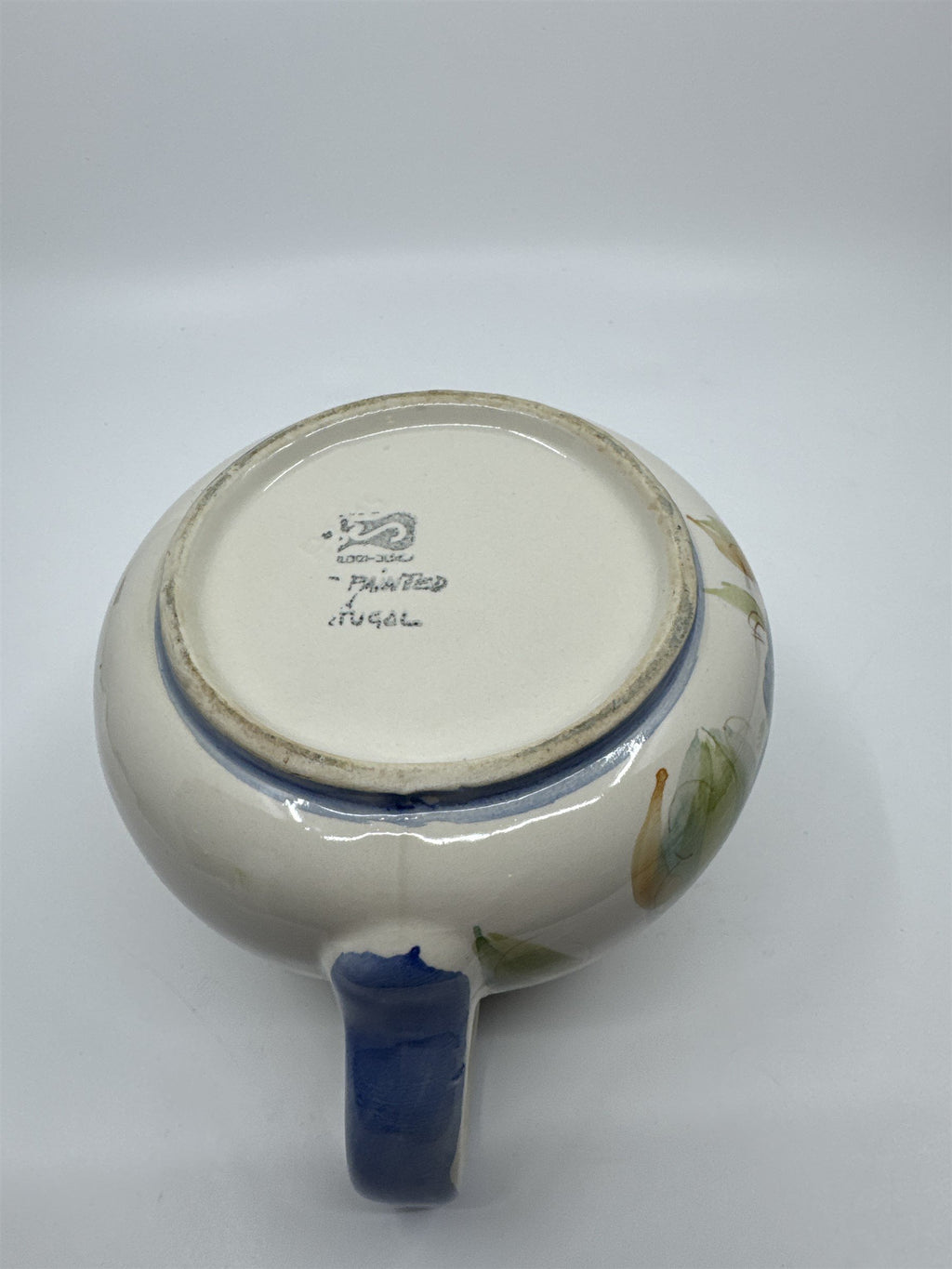 Vintage Hand Painted Floral Pitcher Milk Creamer Wine Water Jug Portugal Pottery