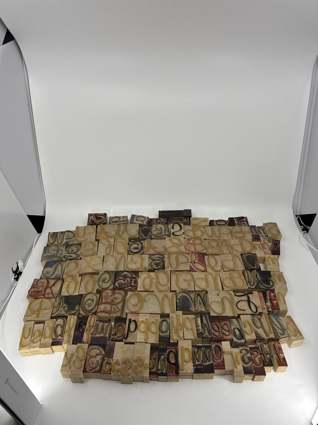 VTG Letterpress Wood Printing Blocks Script Font Lot 121 Alphabet Set