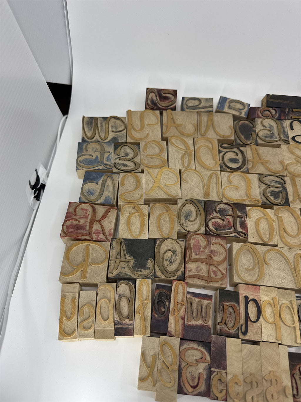 VTG Letterpress Wood Printing Blocks Script Font Lot 121 Alphabet Set