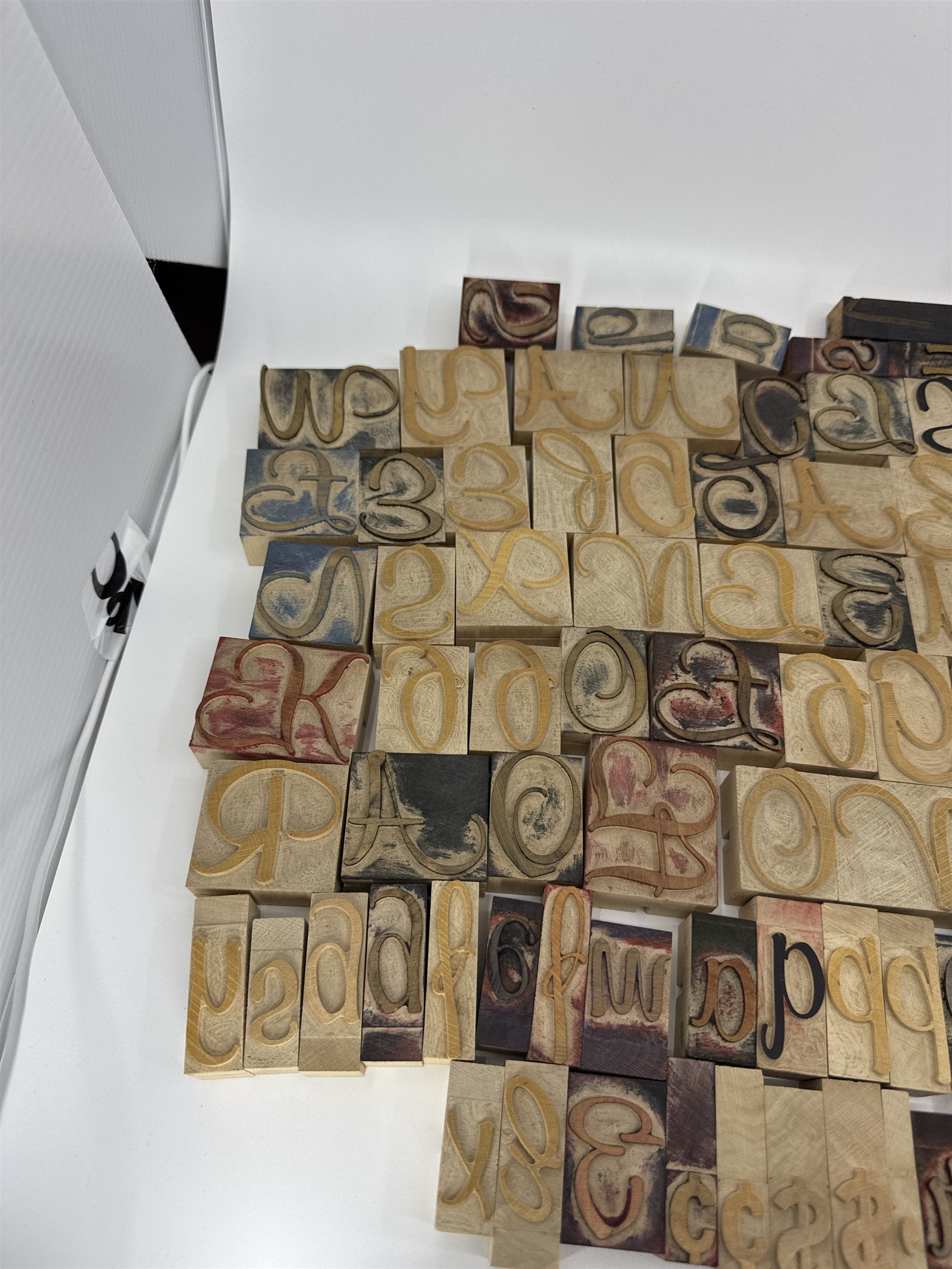 VTG Letterpress Wood Printing Blocks Script Font Lot 121 Alphabet Set