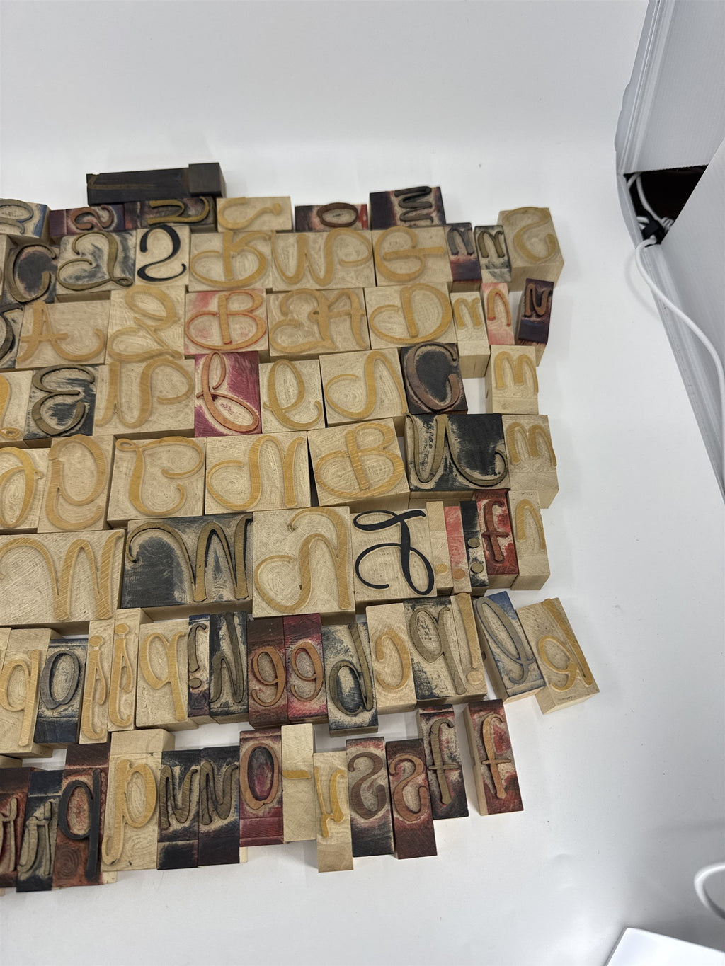 VTG Letterpress Wood Printing Blocks Script Font Lot 121 Alphabet Set