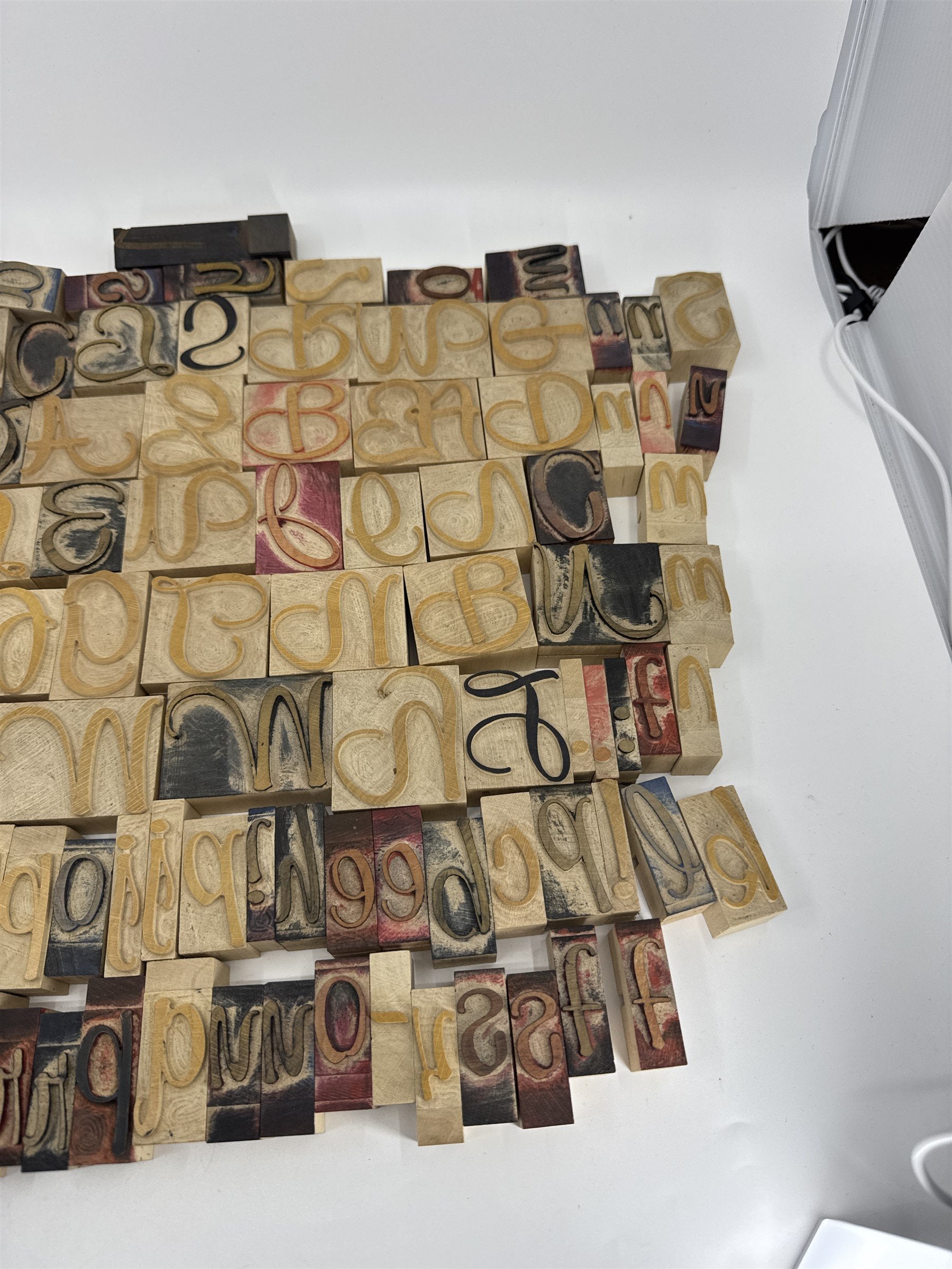 VTG Letterpress Wood Printing Blocks Script Font Lot 121 Alphabet Set