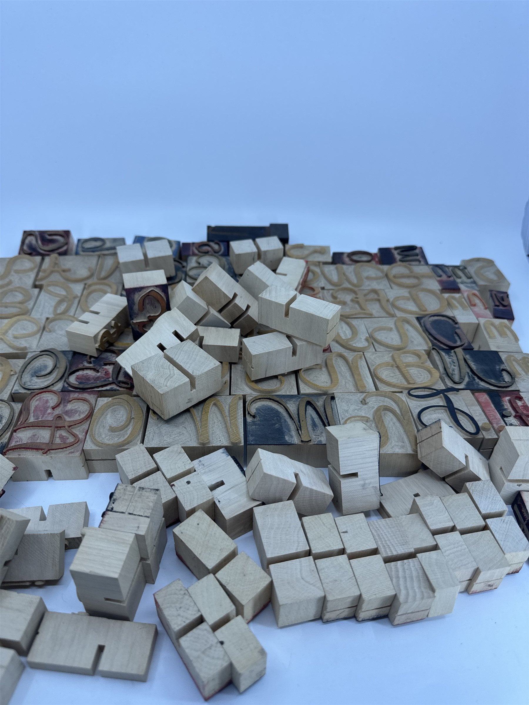 VTG Letterpress Wood Printing Blocks Script Font Lot 121 Alphabet Set