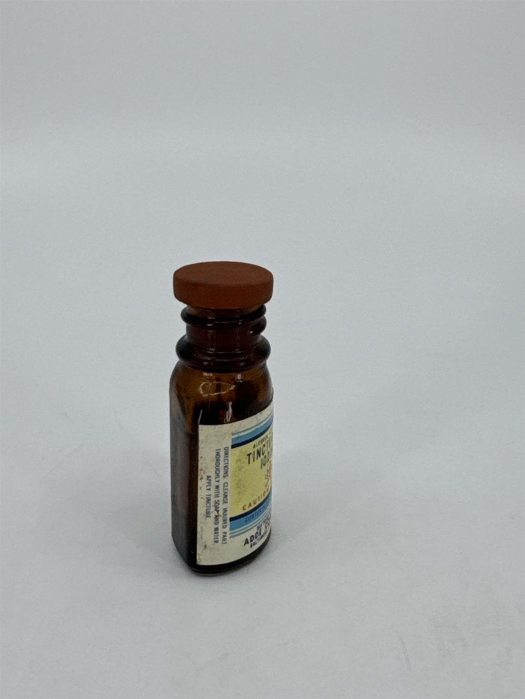 Vintage Tincture of Iodine Bottle Skull & Crossbones ADDE CO. Baltimore MD 1/4oz