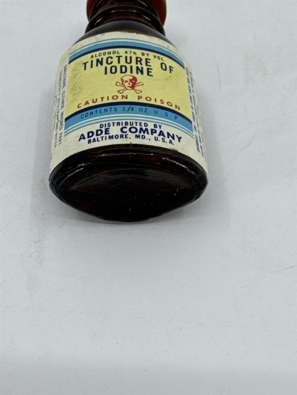 Vintage Tincture of Iodine Bottle Skull & Crossbones ADDE CO. Baltimore MD 1/4oz