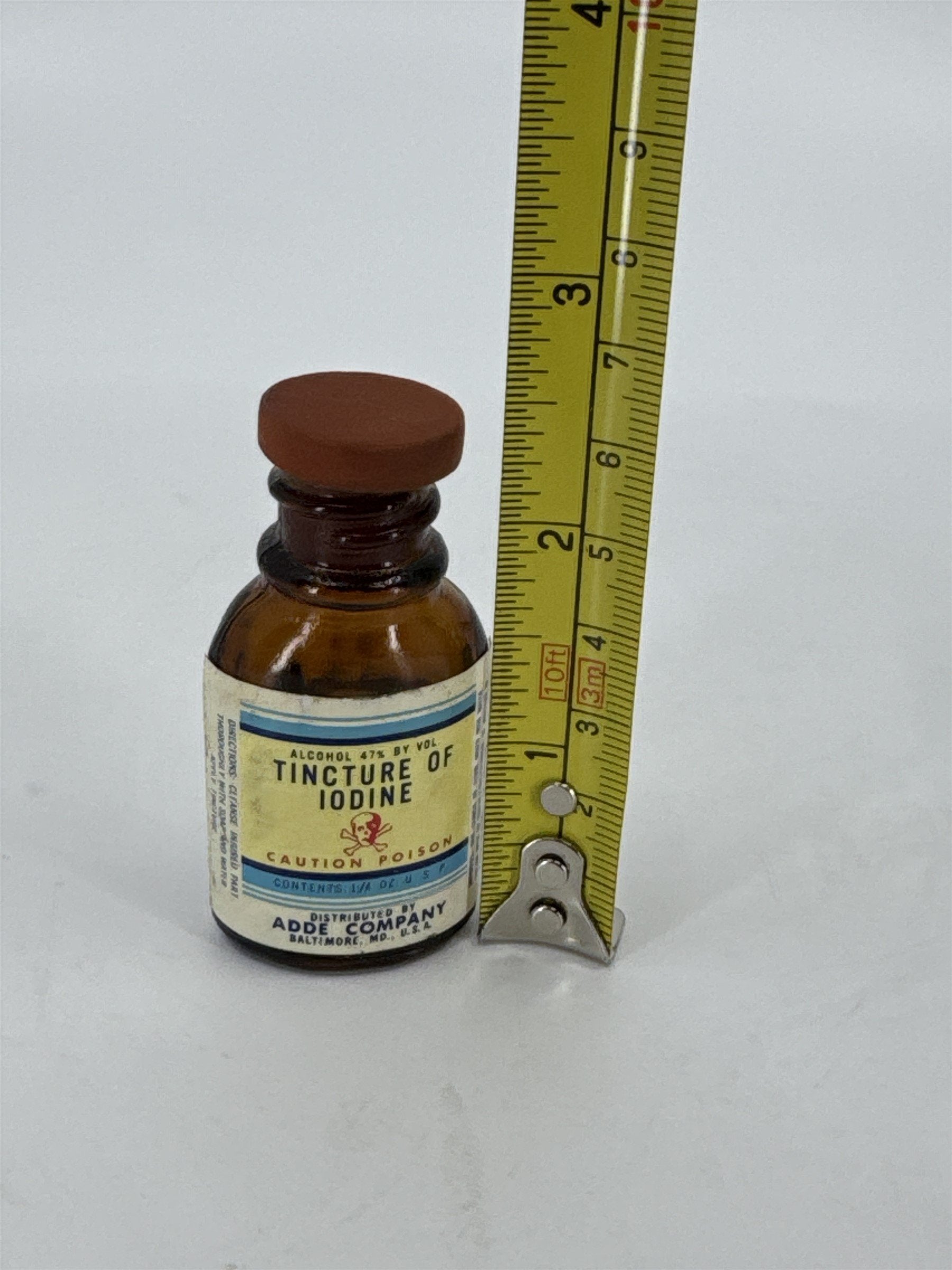 Vintage Tincture of Iodine Bottle Skull & Crossbones ADDE CO. Baltimore MD 1/4oz