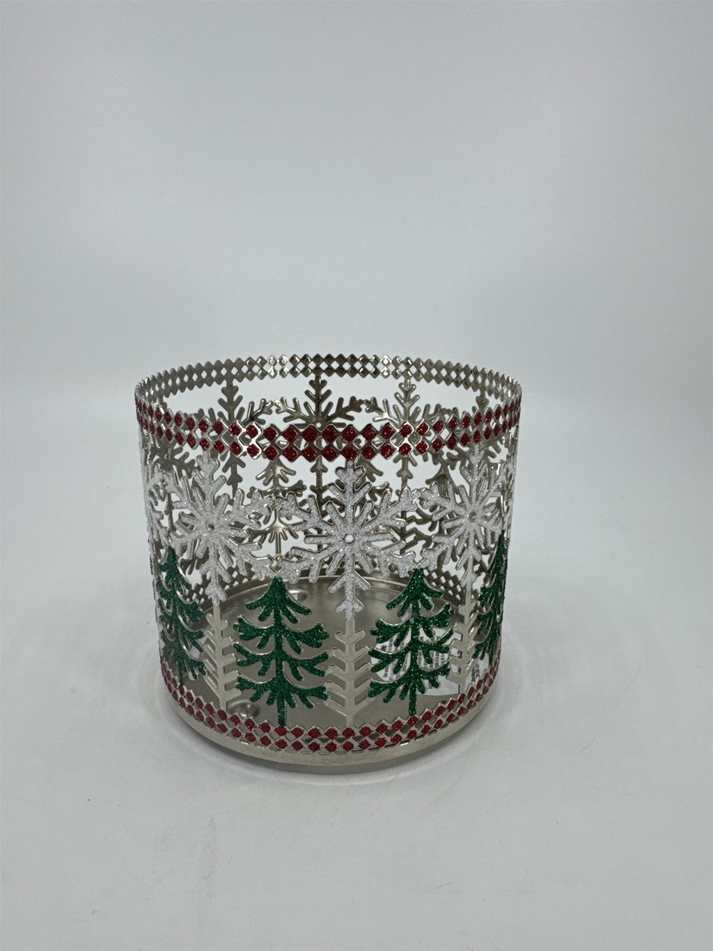 Bath and Body Works Glitter Snowflake Christmas Tree 3-Wick Candle Holder Winter