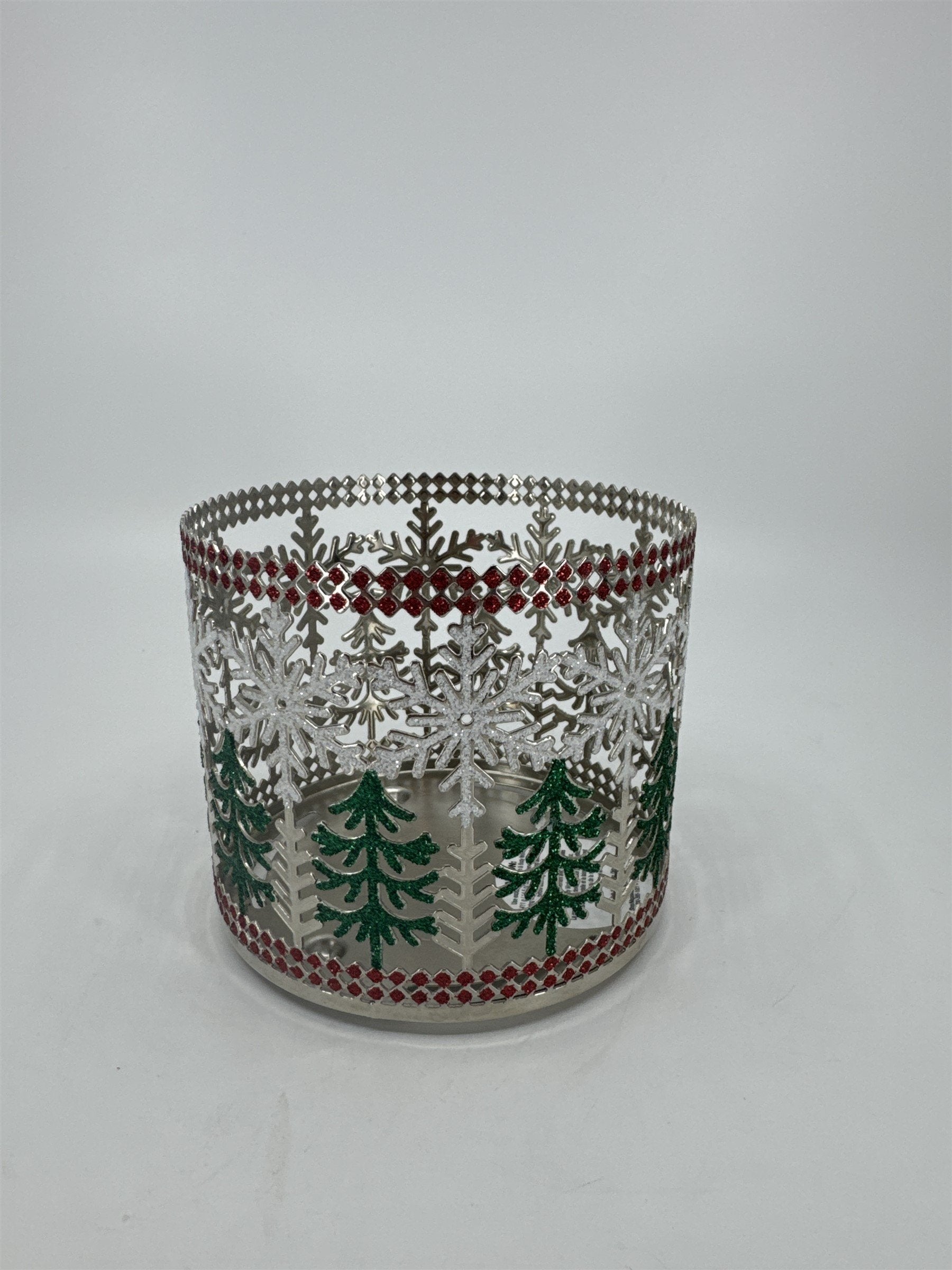 Bath and Body Works Glitter Snowflake Christmas Tree 3-Wick Candle Holder Winter