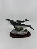 Homco Masterpiece Porcelain Figurine Endangered Species Fin Whales /w Wood Base