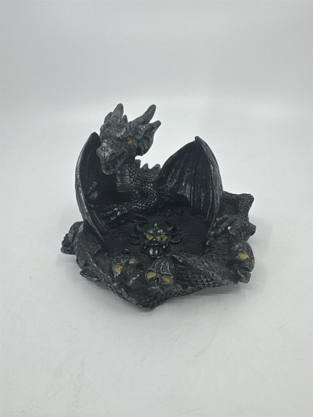 Vintage Resin Dragon Jewelry Dish Devil Tongue Out Skulls Tray Hand Embellished