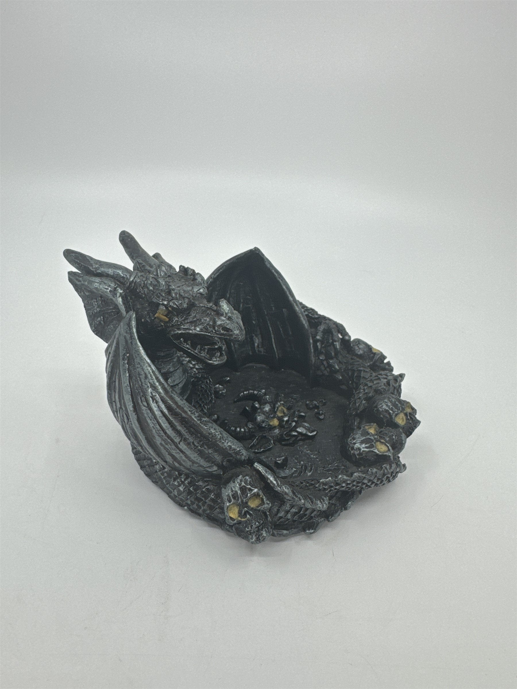 Vintage Resin Dragon Jewelry Dish Devil Tongue Out Skulls Tray Hand Embellished