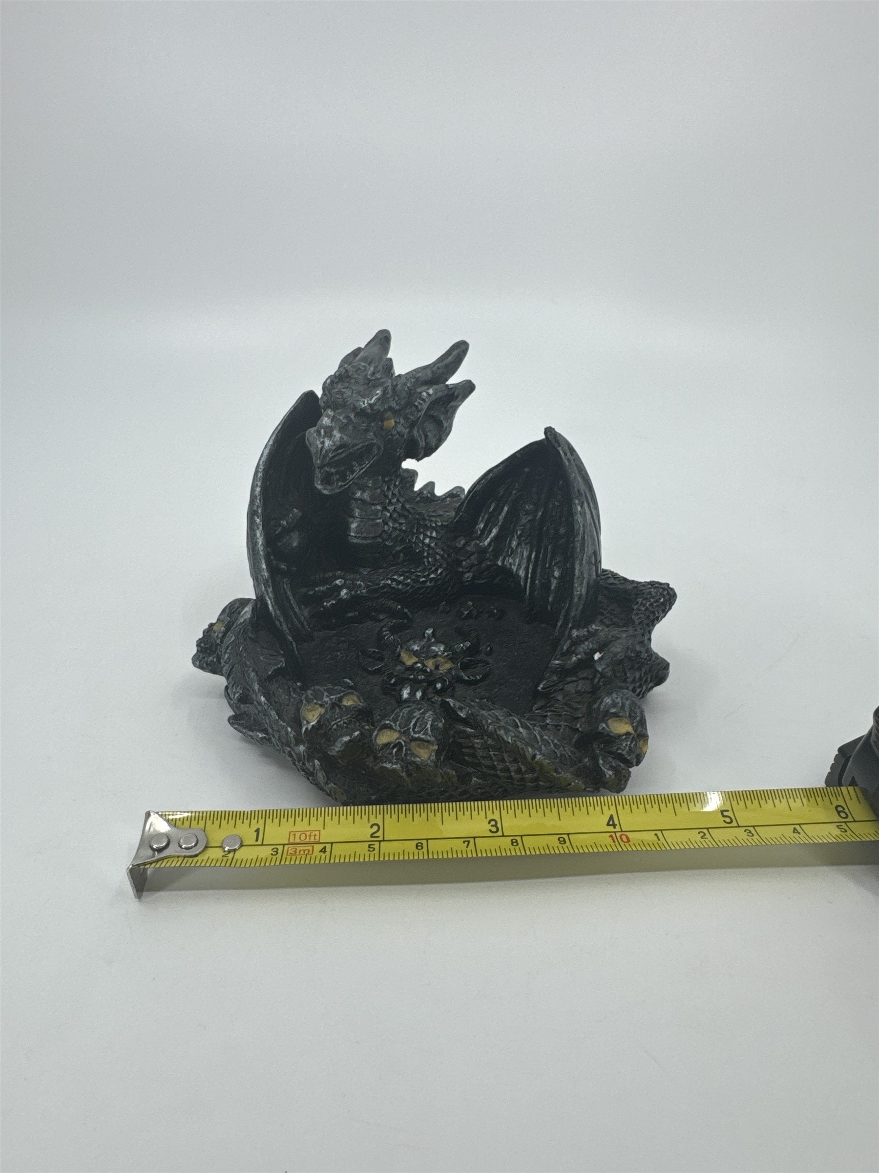 Vintage Resin Dragon Jewelry Dish Devil Tongue Out Skulls Tray Hand Embellished