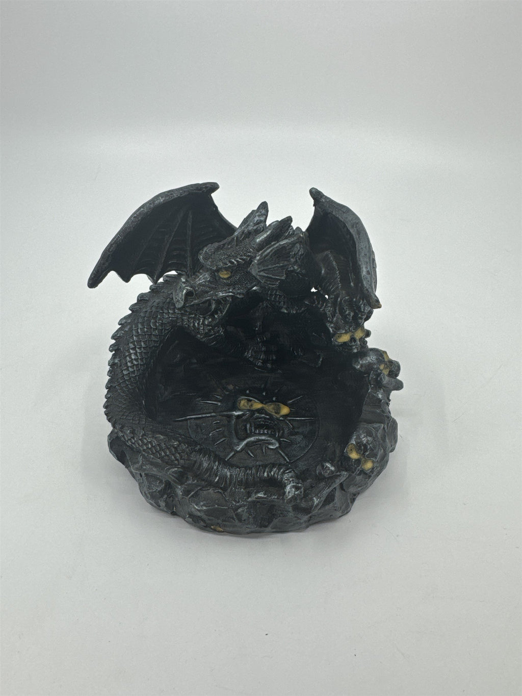 Vintage Resin Dragon Jewelry Dish Bright Eyed Skull Center Tray Hand Embellished