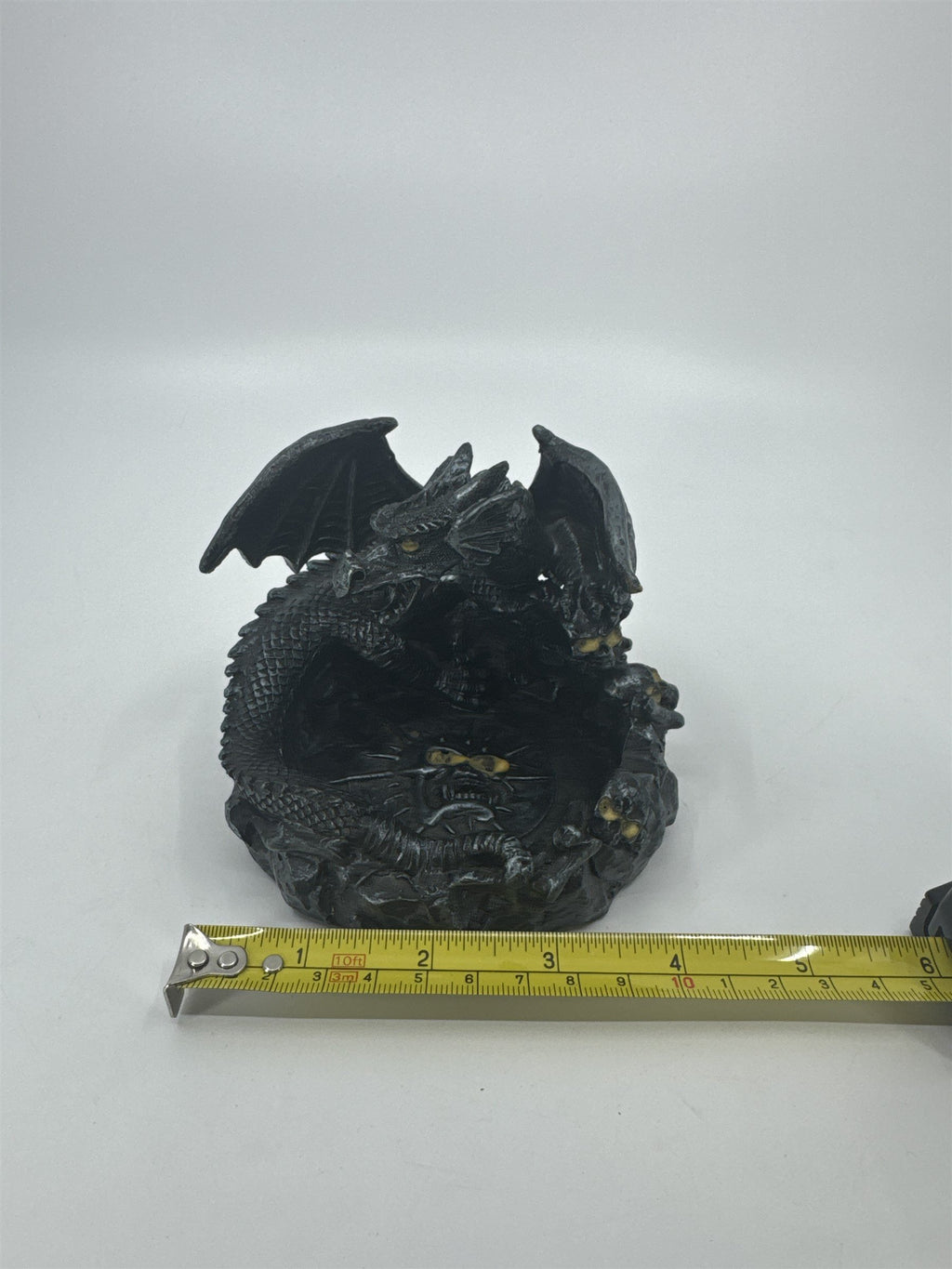 Vintage Resin Dragon Jewelry Dish Bright Eyed Skull Center Tray Hand Embellished