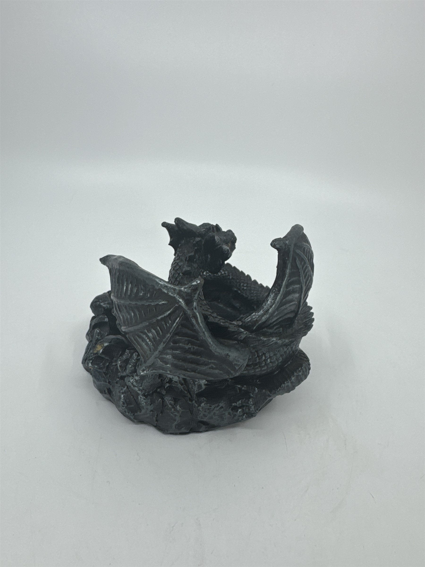 Vintage Resin Dragon Jewelry Dish Bright Eyed Skull Center Tray Hand Embellished