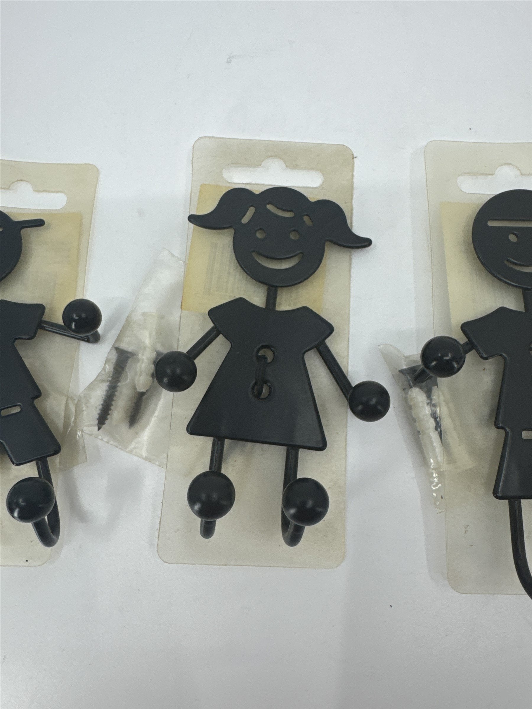 Set of 3 Metal Hooks /w Screws - 2x Boys and 1 Girl Children Kids Clothing Hooks