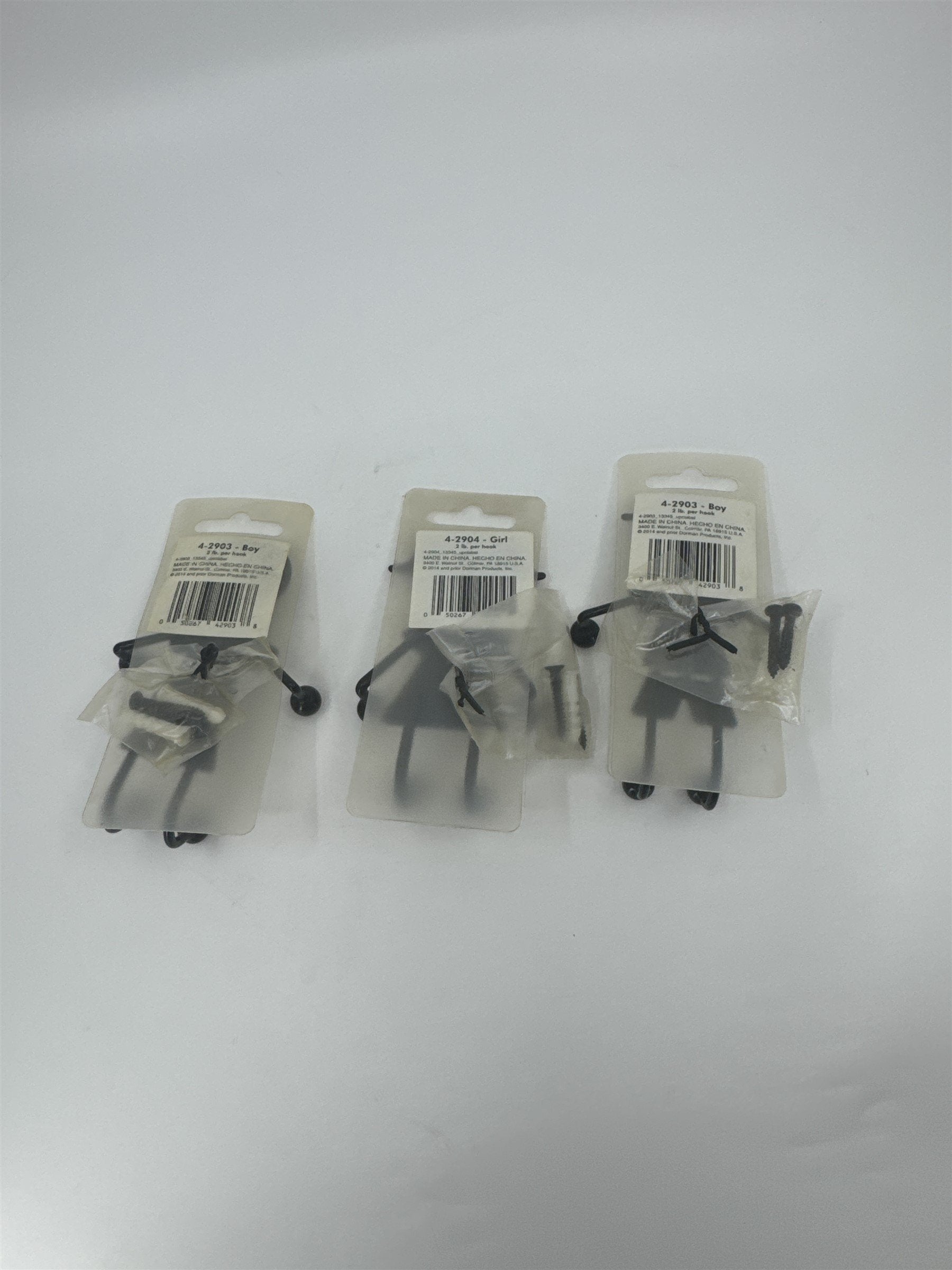 Set of 3 Metal Hooks /w Screws - 2x Boys and 1 Girl Children Kids Clothing Hooks