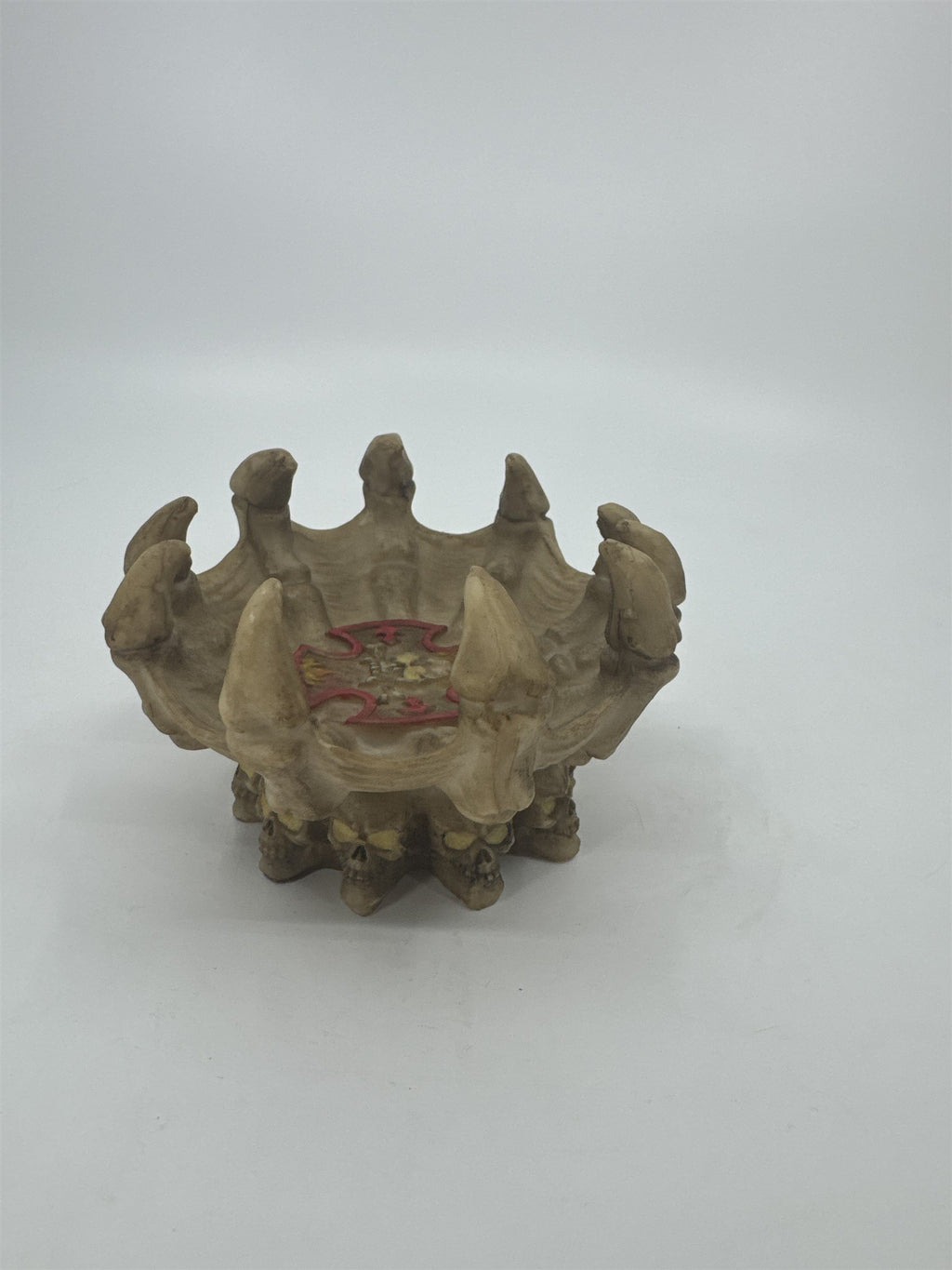 Vintage Resin Skull Fire Bones Jewelry Dish Ashtray Tray Spikey Bones Halloween