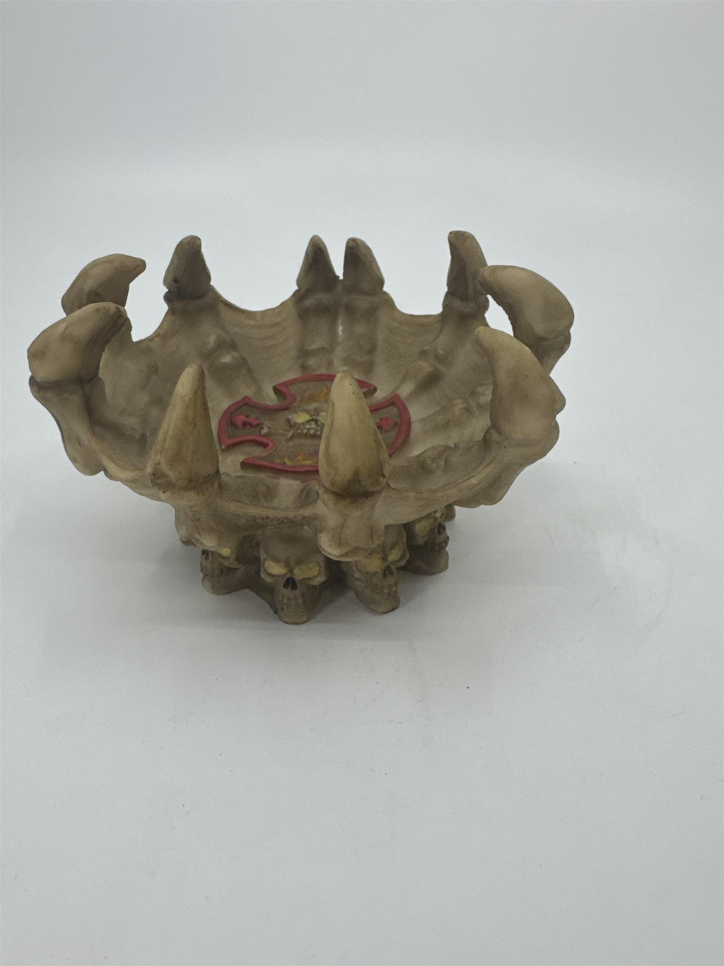 Vintage Resin Skull Fire Bones Jewelry Dish Ashtray Tray Spikey Bones Halloween