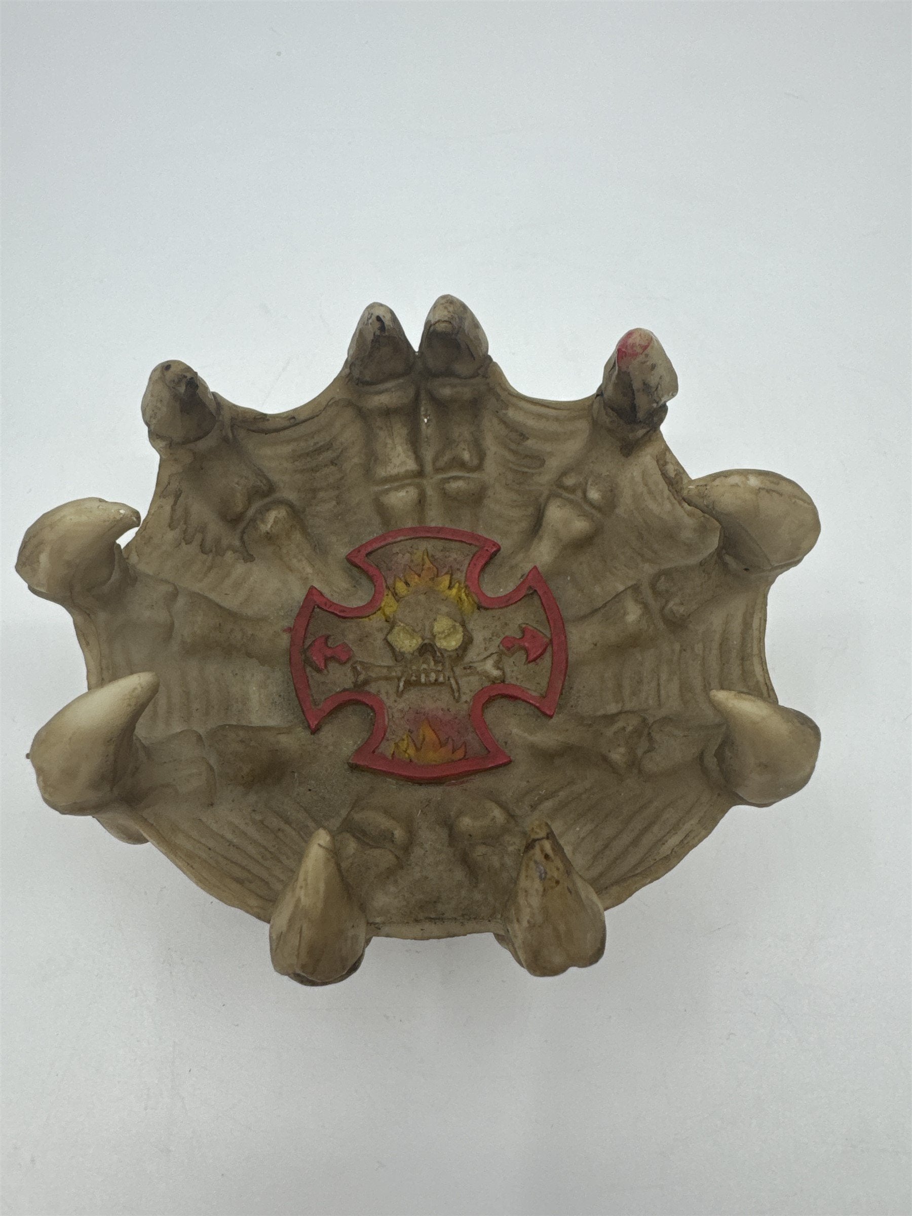 Vintage Resin Skull Fire Bones Jewelry Dish Ashtray Tray Spikey Bones Halloween