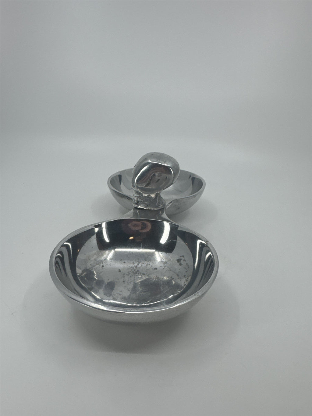 Silver-Toned Metal Snack Trinket Bowl 2-Dish Skull Center Halloween Tray India