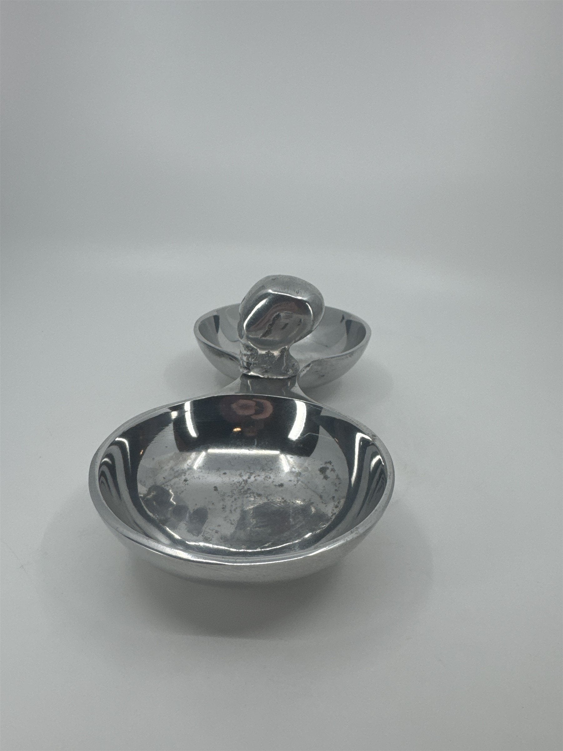 Silver-Toned Metal Snack Trinket Bowl 2-Dish Skull Center Halloween Tray India