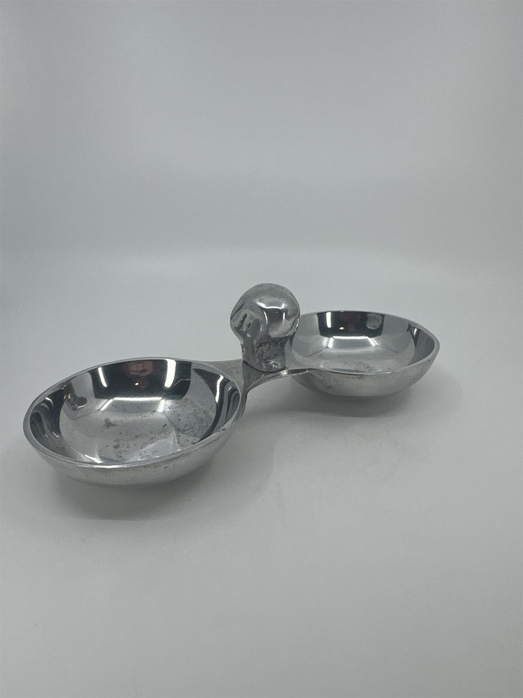 Silver-Toned Metal Snack Trinket Bowl 2-Dish Skull Center Halloween Tray India