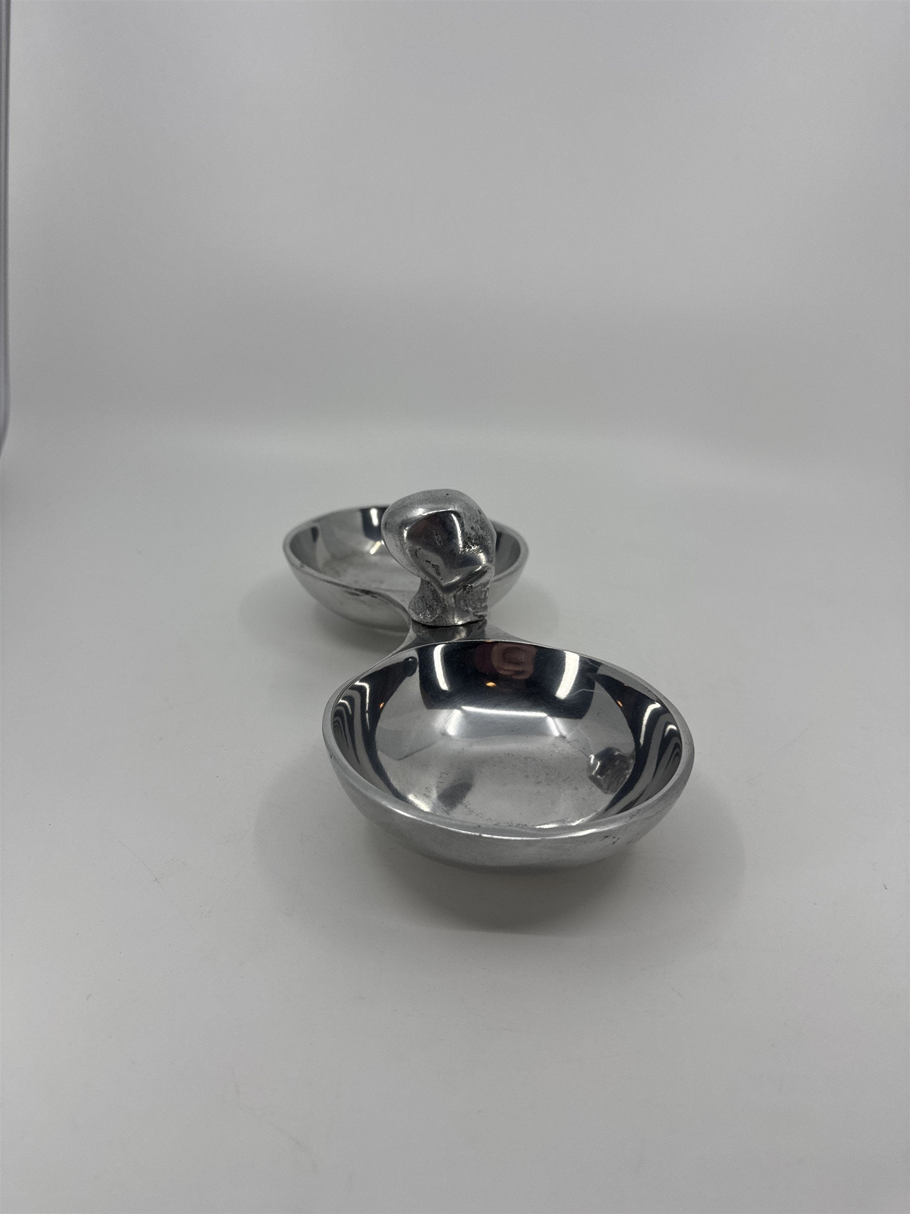 Silver-Toned Metal Snack Trinket Bowl 2-Dish Skull Center Halloween Tray India