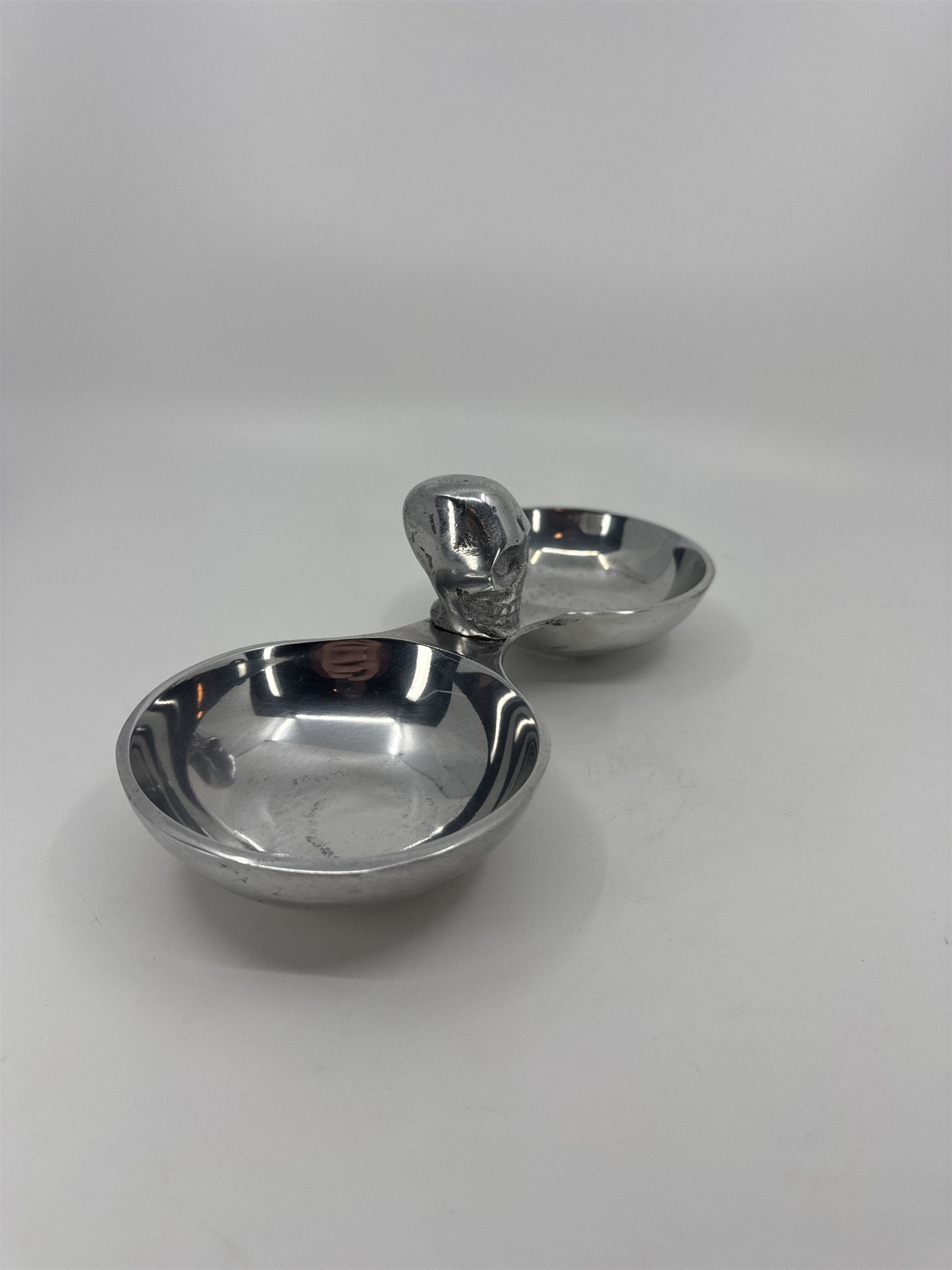 Silver-Toned Metal Snack Trinket Bowl 2-Dish Skull Center Halloween Tray India