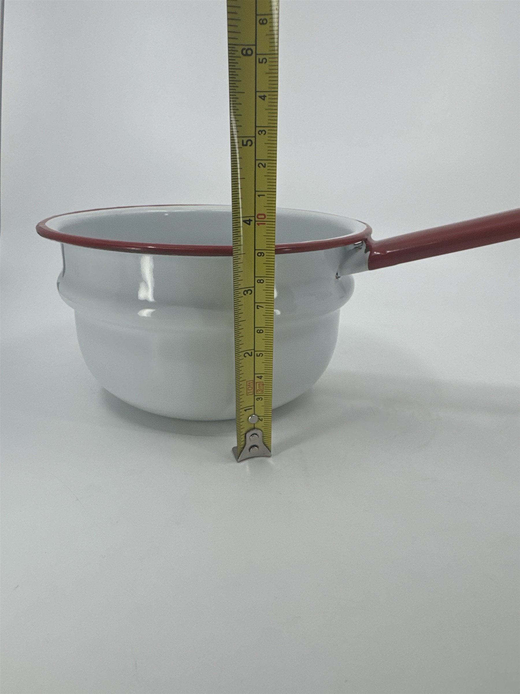 Vintage Enamelware Pot Sauce Pan White Red Kitchen Farmhouse Decor