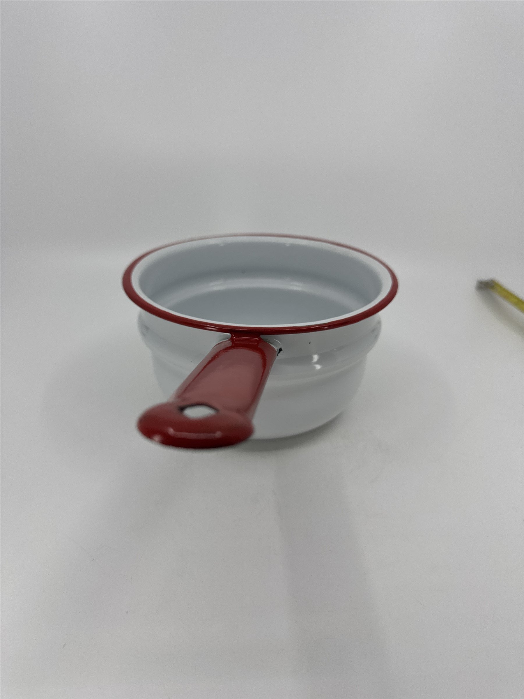 Vintage Enamelware Pot Sauce Pan White Red Kitchen Farmhouse Decor