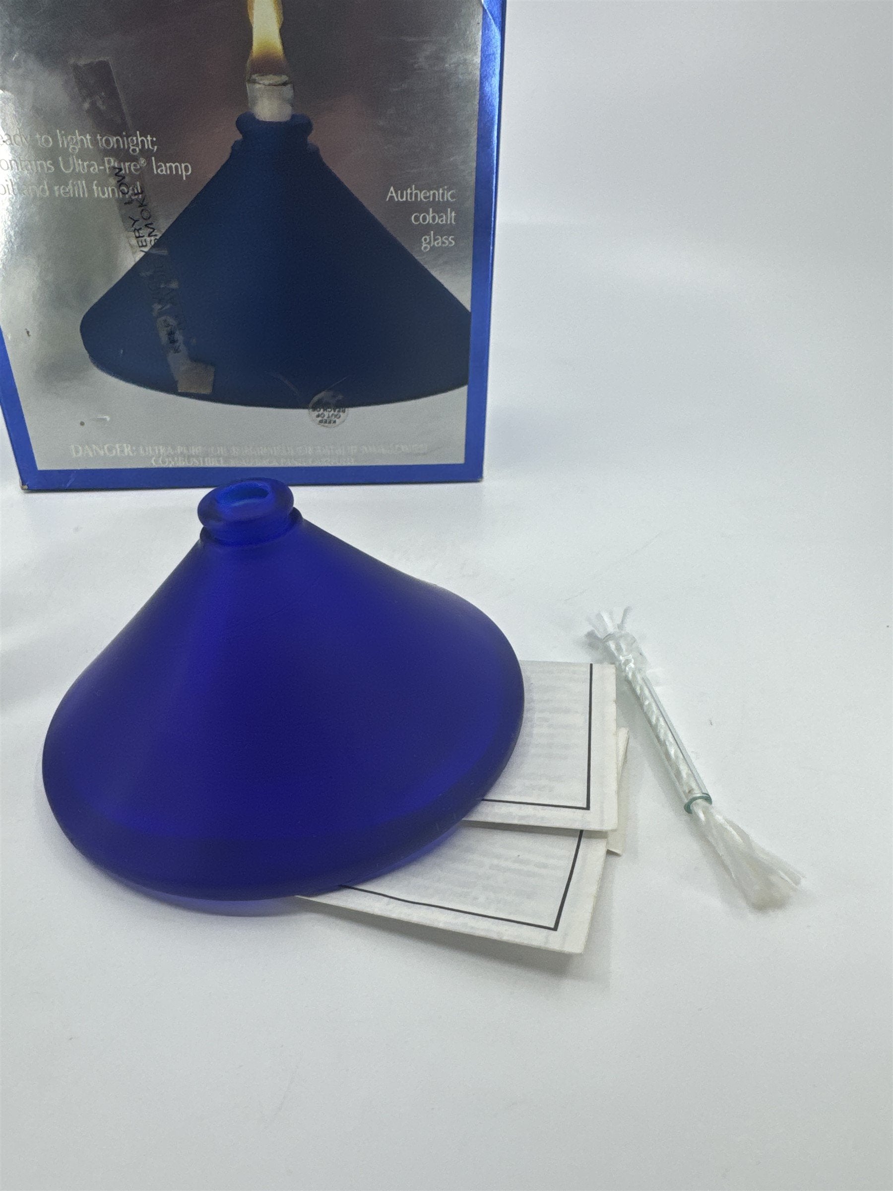 NOS Celestial Cobalt Glass Oil Candle /w Wick and Oil