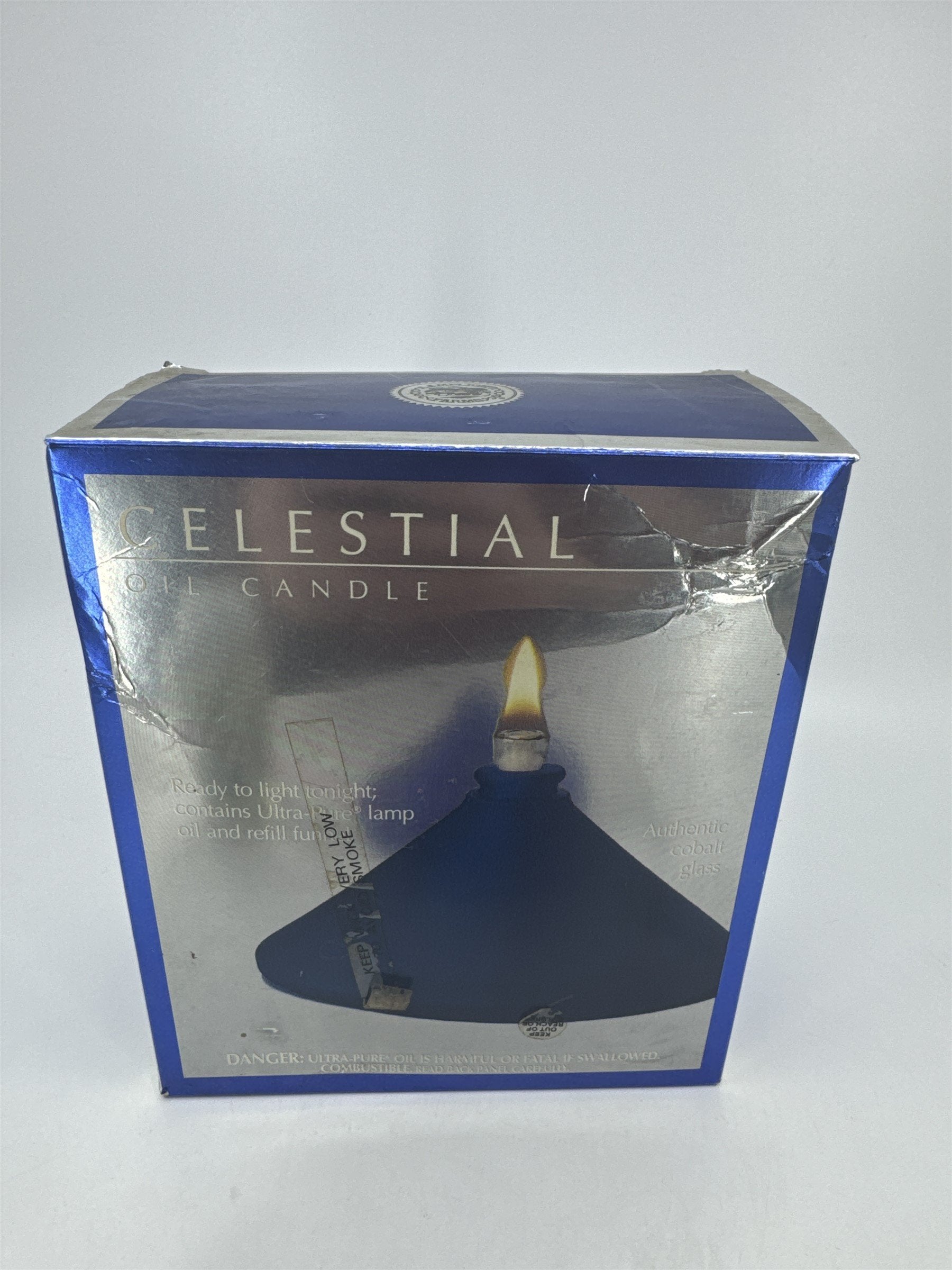 NOS Celestial Cobalt Glass Oil Candle /w Wick and Oil