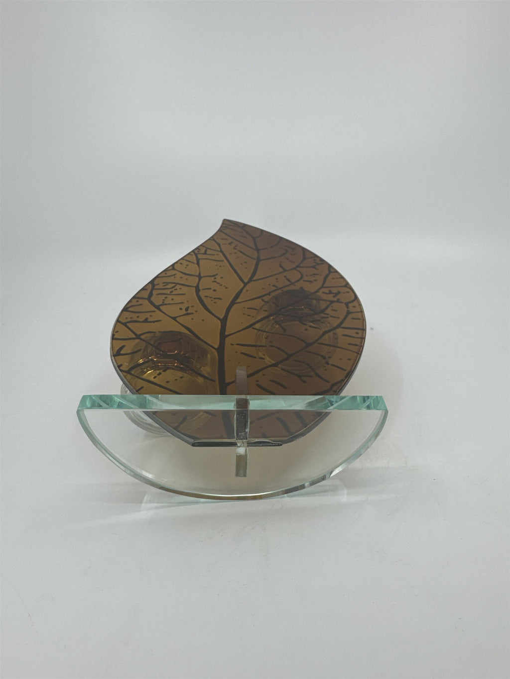 Glass Leaf Orange/Brown Mirror Two Tealight Candle Votive Holder Display Safari