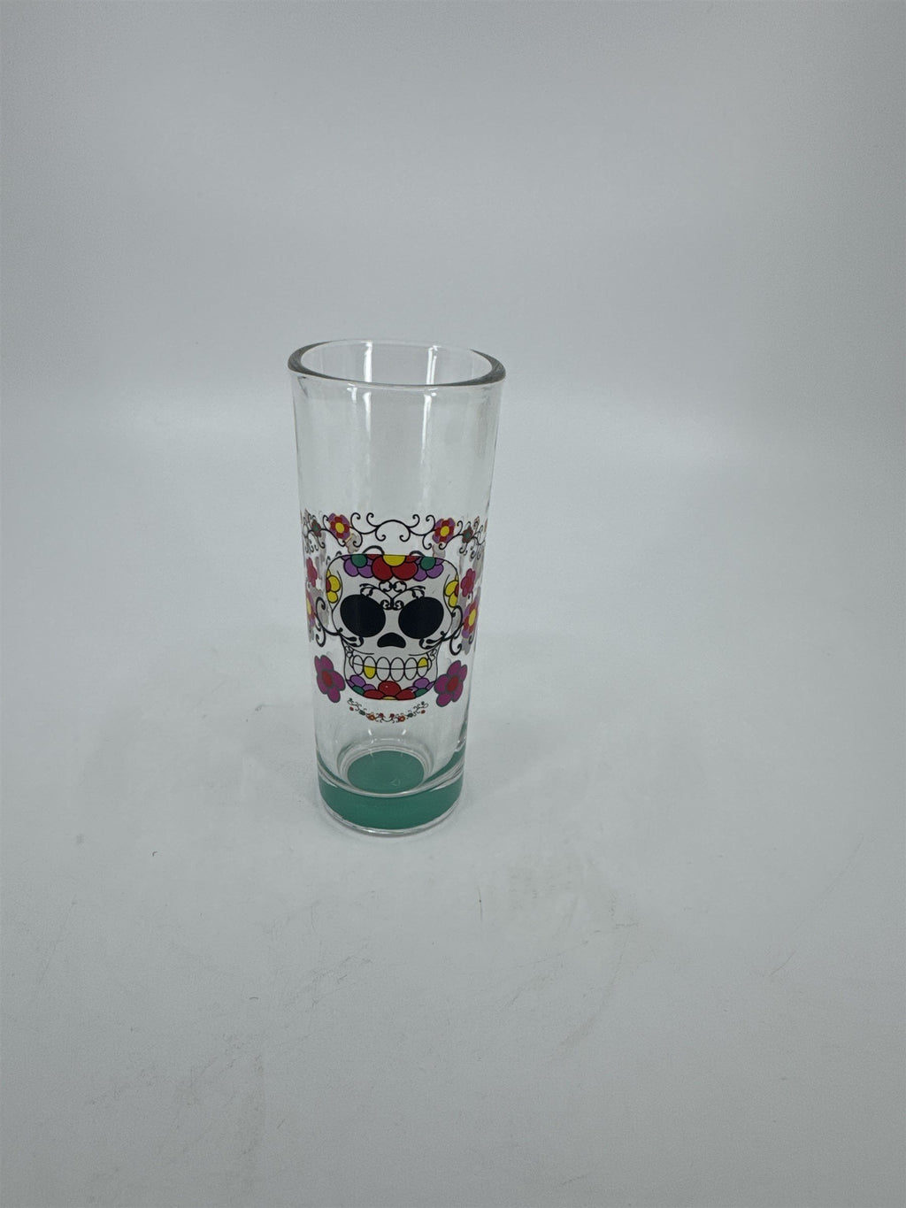 Sugar Skull Shot Shooter Glass /w Aquamarine Blue Painted Bottom Color Marker