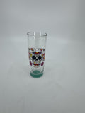 Sugar Skull Shot Shooter Glass /w Aquamarine Blue Painted Bottom Color Marker