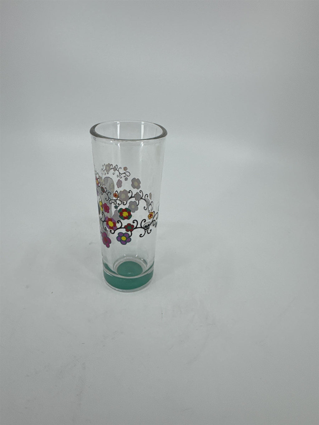 Sugar Skull Shot Shooter Glass /w Aquamarine Blue Painted Bottom Color Marker