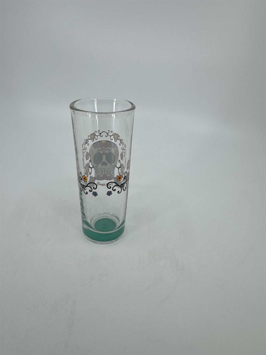 Sugar Skull Shot Shooter Glass /w Aquamarine Blue Painted Bottom Color Marker