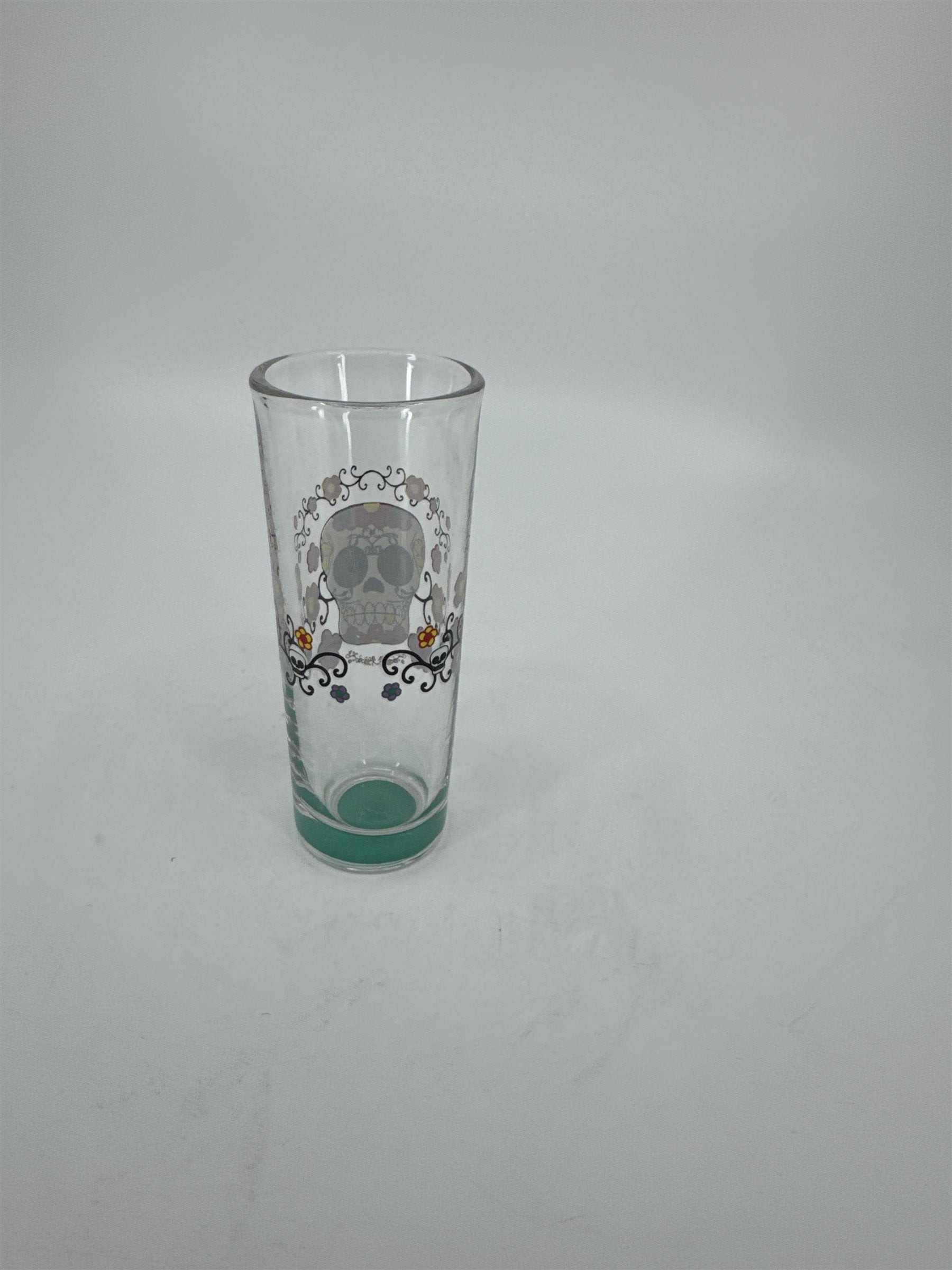 Sugar Skull Shot Shooter Glass /w Aquamarine Blue Painted Bottom Color Marker